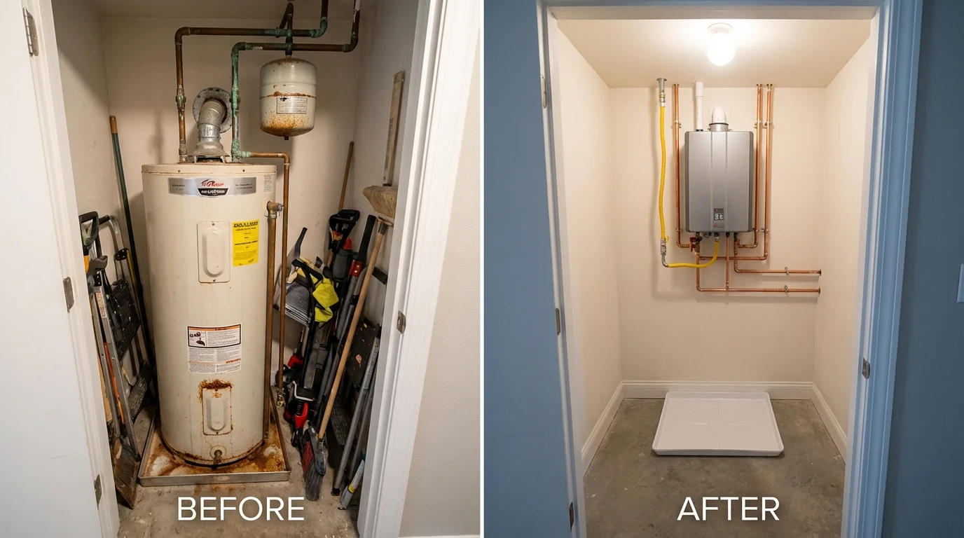 Tank water heater versus wall-mounted tankless unit comparison for La Pryor, TX homeowners