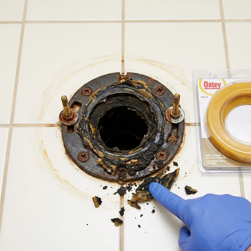 Failed wax ring showing water seepage at the base of a toilet in a La Pryor, TX home